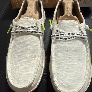 Hey Dude Women’s Wendy Star White Slip-On Loafers with Neon Accents